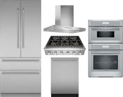 5 Piece Package Includes Refrigerator, Cooktop, Wall Oven, Hood And Dishwasher