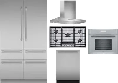 5 Piece Package Includes Refrigerator, Cooktop, Wall Oven, Hood And Dishwasher