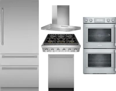 5 Piece Package Includes Refrigerator, Cooktop, Wall Oven, Hood And Dishwasher