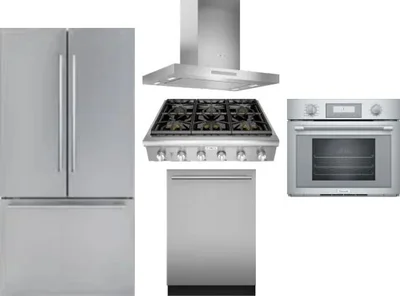 5 Piece Package Includes Refrigerator, Cooktop, Wall Oven, Hood And Dishwasher