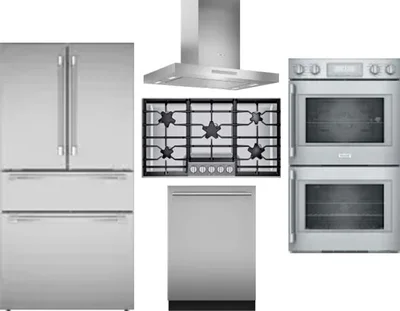 5 Piece Package Includes Refrigerator, Cooktop, Wall Oven, Hood And Dishwasher