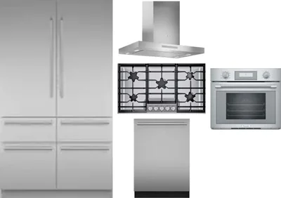 5 Piece Package Includes Refrigerator, Cooktop, Wall Oven, Hood And Dishwasher
