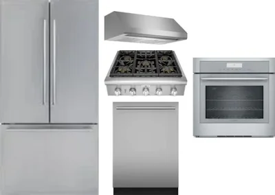 5 Piece Package Includes Refrigerator, Cooktop, Wall Oven, Hood And Dishwasher