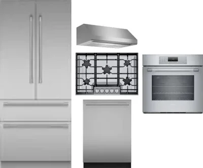 5 Piece Package Includes Refrigerator, Cooktop, Wall Oven, Hood And Dishwasher