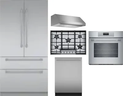 5 Piece Package Includes Refrigerator, Cooktop, Wall Oven, Hood And Dishwasher