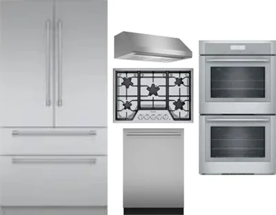 5 Piece Package Includes Refrigerator, Cooktop, Wall Oven, Hood And Dishwasher