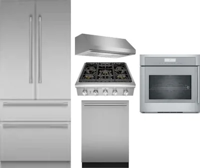 5 Piece Package Includes Refrigerator, Cooktop, Wall Oven, Hood And Dishwasher