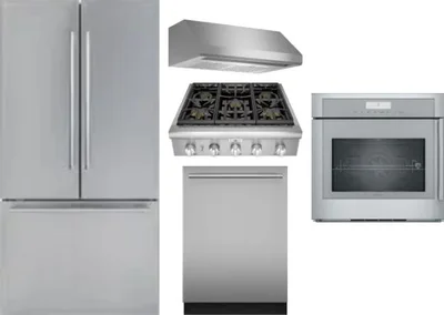 5 Piece Package Includes Refrigerator, Cooktop, Wall Oven, Hood And Dishwasher