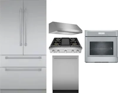 5 Piece Package Includes Refrigerator, Cooktop, Wall Oven, Hood And Dishwasher