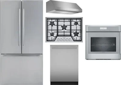 5 Piece Package Includes Refrigerator, Cooktop, Wall Oven, Hood And Dishwasher