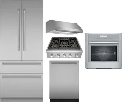 5 Piece Package Includes Refrigerator, Cooktop, Wall Oven, Hood And Dishwasher