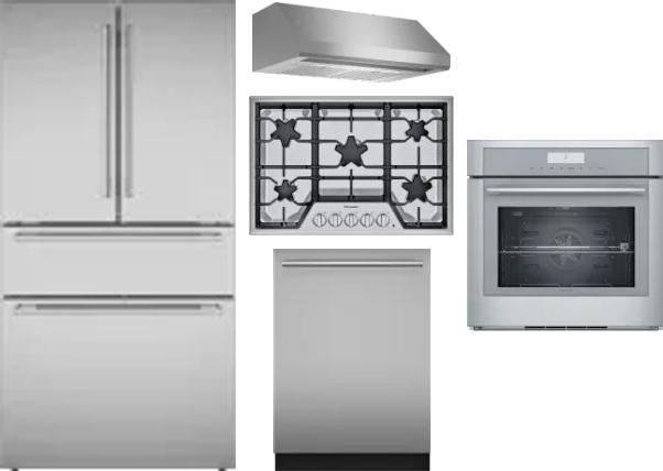 5 Piece Package Includes Refrigerator, Cooktop, Wall Oven, Hood And Dishwasher