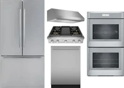 5 Piece Package Includes Refrigerator, Cooktop, Wall Oven, Hood And Dishwasher