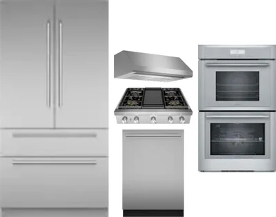 5 Piece Package Includes Refrigerator, Cooktop, Wall Oven, Hood And Dishwasher