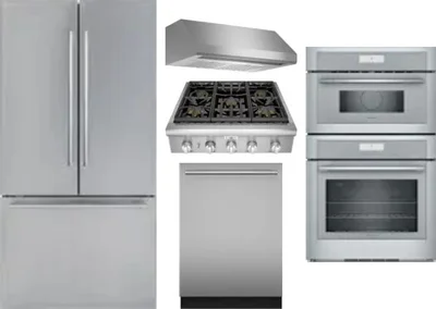 5 Piece Package Includes Refrigerator, Cooktop, Wall Oven, Hood And Dishwasher