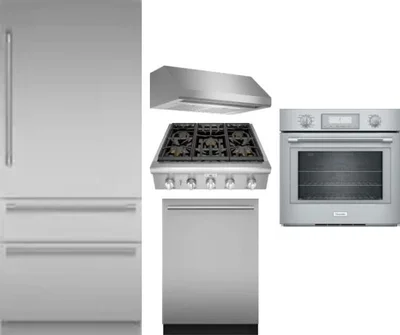 5 Piece Package Includes Refrigerator, Cooktop, Wall Oven, Hood And Dishwasher