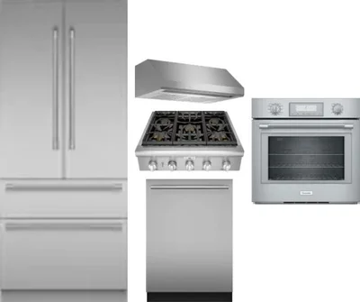 5 Piece Package Includes Refrigerator, Cooktop, Wall Oven, Hood And Dishwasher