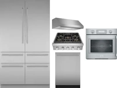 5 Piece Package Includes Refrigerator, Cooktop, Wall Oven, Hood And Dishwasher