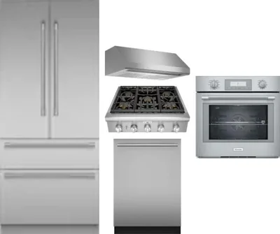 5 Piece Package Includes Refrigerator, Cooktop, Wall Oven, Hood And Dishwasher