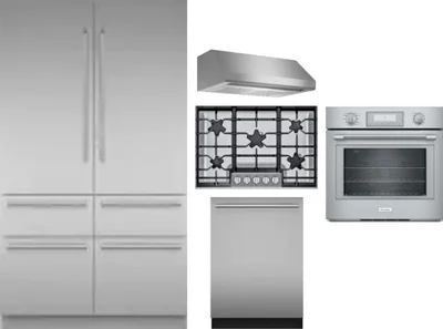 5 Piece Package Includes Refrigerator, Cooktop, Wall Oven, Hood And Dishwasher