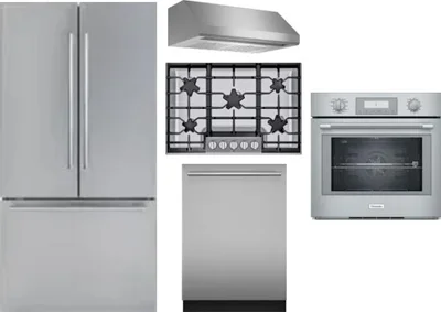 5 Piece Package Includes Refrigerator, Cooktop, Wall Oven, Hood And Dishwasher