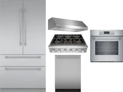 5 Piece Package Includes Refrigerator, Cooktop, Wall Oven, Hood And Dishwasher