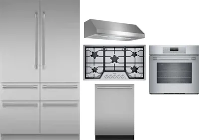 5 Piece Package Includes Refrigerator, Cooktop, Wall Oven, Hood And Dishwasher
