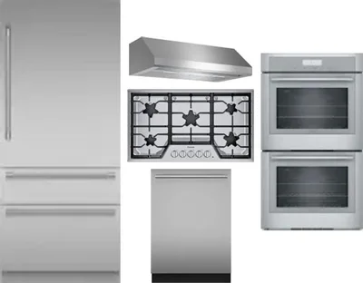 5 Piece Package Includes Refrigerator, Cooktop, Wall Oven, Hood And Dishwasher