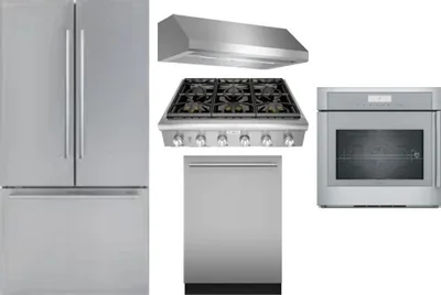5 Piece Package Includes Refrigerator, Cooktop, Wall Oven, Hood And Dishwasher