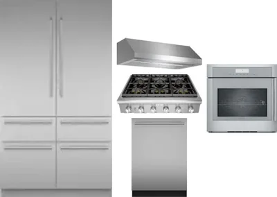 5 Piece Package Includes Refrigerator, Cooktop, Wall Oven, Hood And Dishwasher