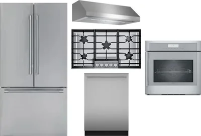 5 Piece Package Includes Refrigerator, Cooktop, Wall Oven, Hood And Dishwasher