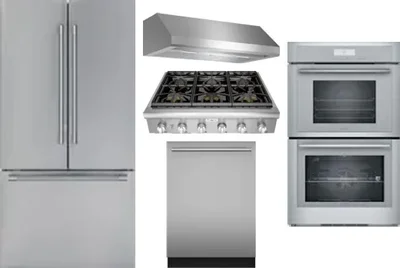 5 Piece Package Includes Refrigerator, Cooktop, Wall Oven, Hood And Dishwasher