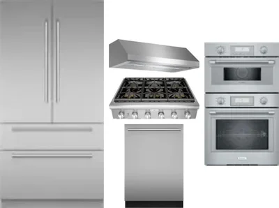 5 Piece Package Includes Refrigerator, Cooktop, Wall Oven, Hood And Dishwasher