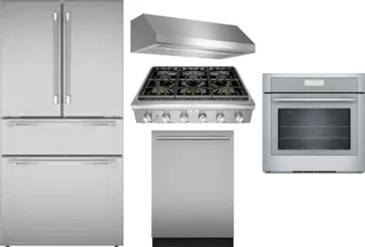 5 Piece Package Includes Refrigerator, Cooktop, Wall Oven, Hood And Dishwasher