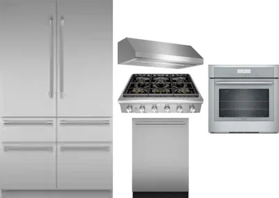 5 Piece Package Includes Refrigerator, Cooktop, Wall Oven, Hood And Dishwasher