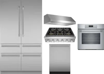 5 Piece Package Includes Refrigerator, Cooktop, Wall Oven, Hood And Dishwasher