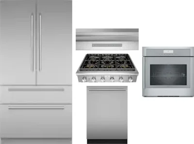 5 Piece Package Includes Refrigerator, Cooktop, Wall Oven, Hood And Dishwasher