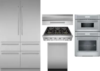 5 Piece Package Includes Refrigerator, Cooktop, Wall Oven, Hood And Dishwasher
