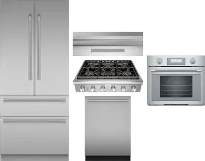 5 Piece Package Includes Refrigerator, Cooktop, Wall Oven, Hood And Dishwasher