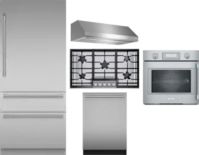 5 Piece Package Includes Refrigerator, Cooktop, Wall Oven, Hood And Dishwasher