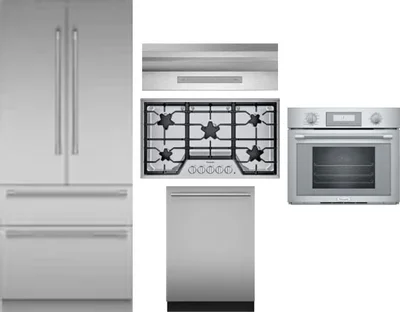 5 Piece Package Includes Refrigerator, Cooktop, Wall Oven, Hood And Dishwasher