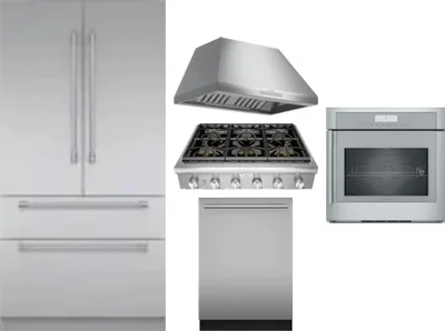 5 Piece Package Includes Refrigerator, Cooktop, Wall Oven, Hood And Dishwasher
