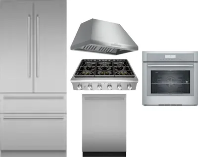 5 Piece Package Includes Refrigerator, Cooktop, Wall Oven, Hood And Dishwasher