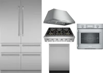 5 Piece Package Includes Refrigerator, Cooktop, Wall Oven, Hood And Dishwasher