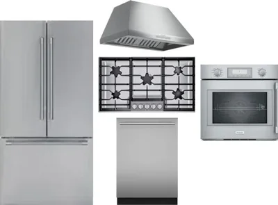 5 Piece Package Includes Refrigerator, Cooktop, Wall Oven, Hood And Dishwasher