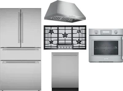 5 Piece Package Includes Refrigerator, Cooktop, Wall Oven, Hood And Dishwasher
