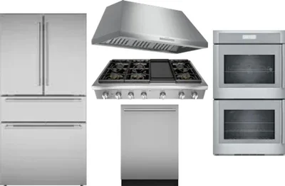 5 Piece Package Includes Refrigerator, Cooktop, Wall Oven, Hood And Dishwasher