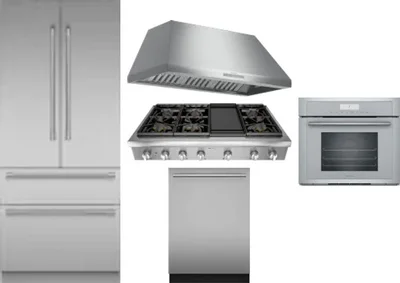 5 Piece Package Includes Refrigerator, Cooktop, Wall Oven, Hood And Dishwasher