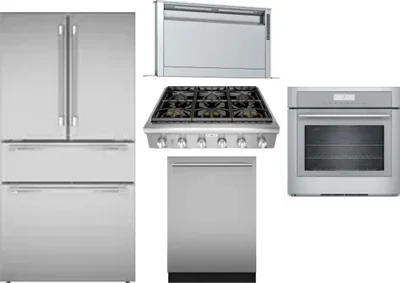 5 Piece Package Includes Refrigerator, Cooktop, Wall Oven, Hood And Dishwasher