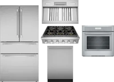 5 Piece Package Includes Refrigerator, Cooktop, Wall Oven, Hood And Dishwasher